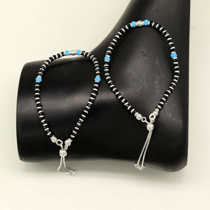 Bracelets TRIBAL ORNAMENTS 925 sterling silver handmade black and blue stone silver beads bracelet pretty charm bracelet customized beaded jewelry for girls sbr174