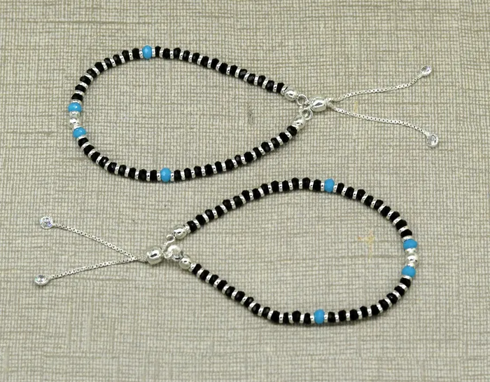 Bracelets TRIBAL ORNAMENTS 925 sterling silver handmade black and blue stone silver beads bracelet pretty charm bracelet customized beaded jewelry for girls sbr174