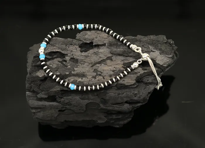 Bracelets TRIBAL ORNAMENTS 925 sterling silver handmade black and blue stone silver beads bracelet pretty charm bracelet customized beaded jewelry for girls sbr174