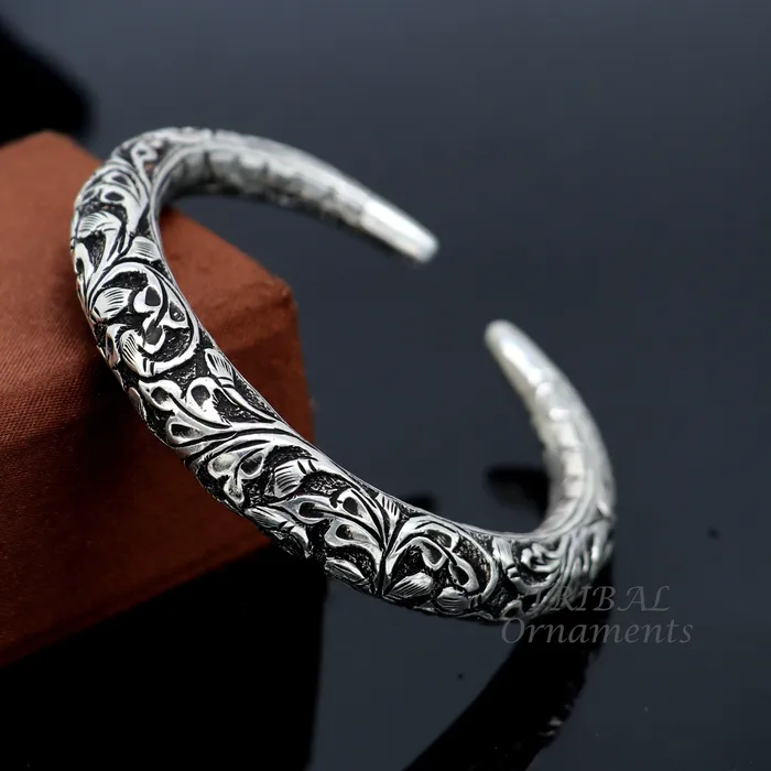 Bracelets TRIBAL ORNAMENTS 925 Sterling silver handmade fabulous chitai work customized bangle bracelet kada unisex personalized tribal jewelry nsk576