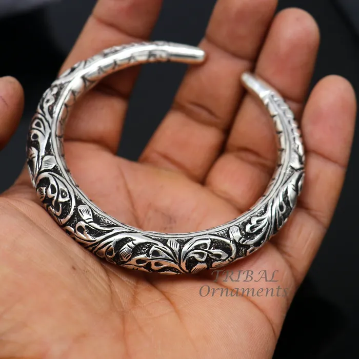 Bracelets TRIBAL ORNAMENTS 925 Sterling silver handmade fabulous chitai work customized bangle bracelet kada unisex personalized tribal jewelry nsk576