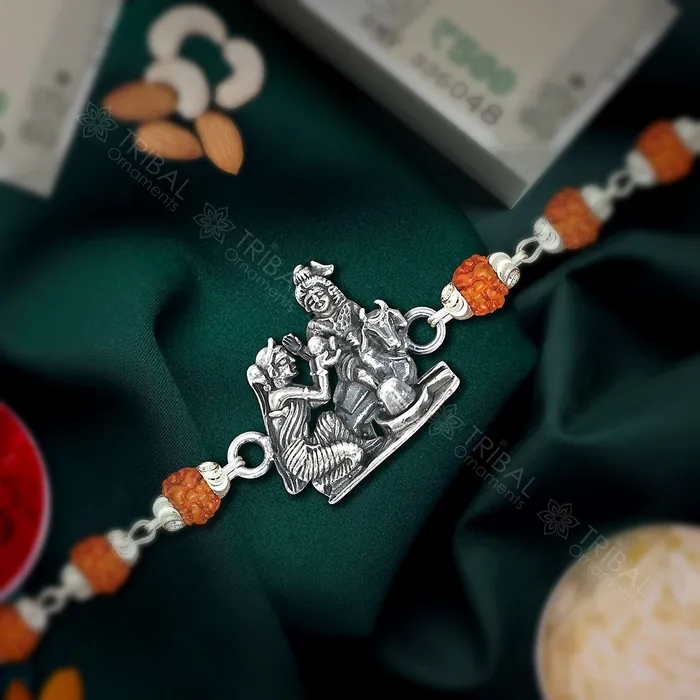 Bracelets TRIBAL ORNAMENTS Amazing Stylish lord shiva Darbar 925 sterling silver rakhi bracelet in rudrakshblack basilwhite basil and silver beaded chain rk254 Bracelets TRIBAL ORNAMENTS Amazing Stylish lord shiva Darbar 925 sterling silver rakhi bracelet in rudrakshblack basilwhite basil and silver beaded chain rk254