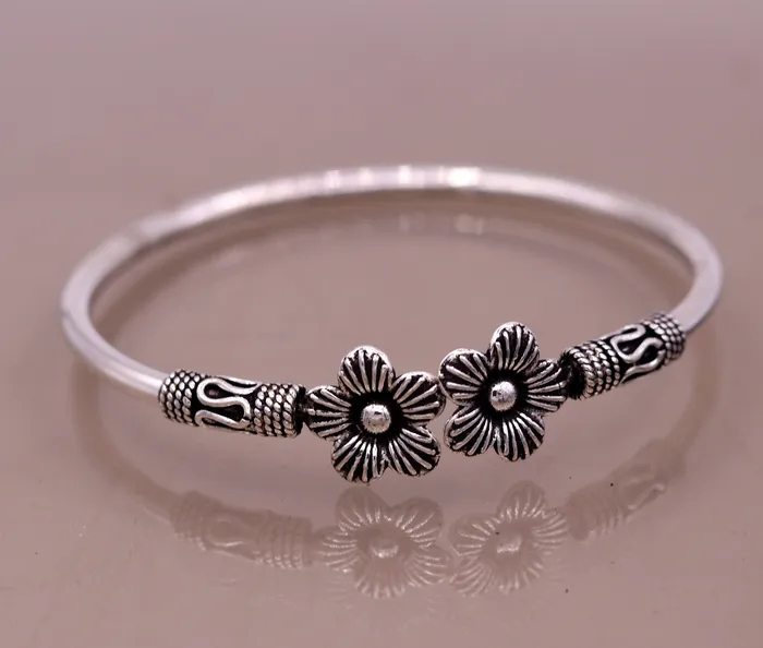 Bracelets TRIBAL ORNAMENTS Excellent handmade flower shape design 925 sterling silver gorgeous bangle bracelet kada tribal gifting jewelry nsk154