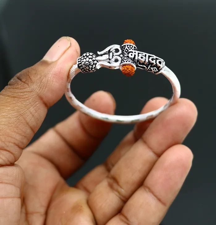 Bracelets TRIBAL ORNAMENTS Handmade vintage antique design customized silver baby bangle kada excellent lord shiva Mahadeva bangle bracelet kada for gifting nbbk235