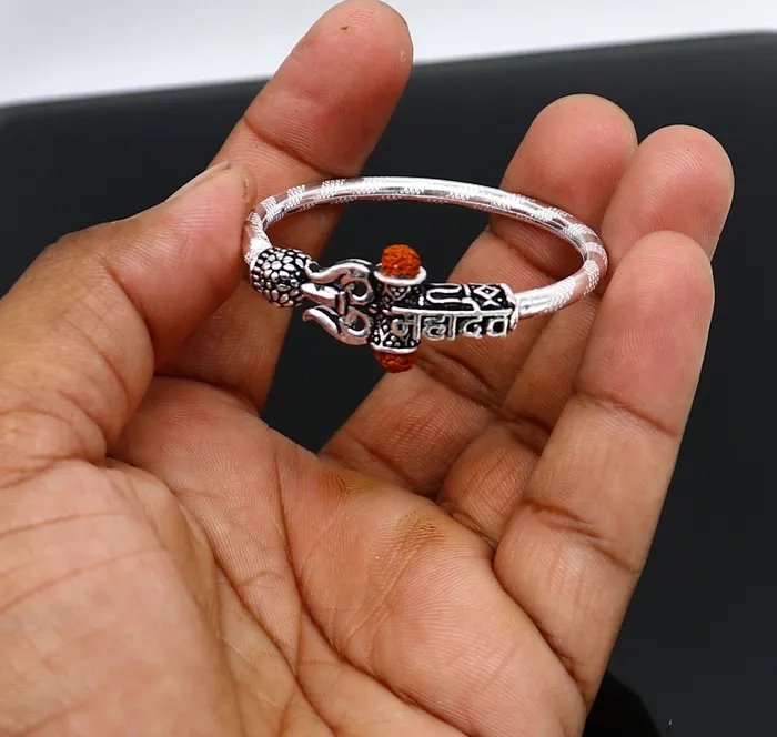Bracelets TRIBAL ORNAMENTS Handmade vintage antique design customized silver baby bangle kada excellent lord shiva Mahadeva bangle bracelet kada for gifting nbbk235