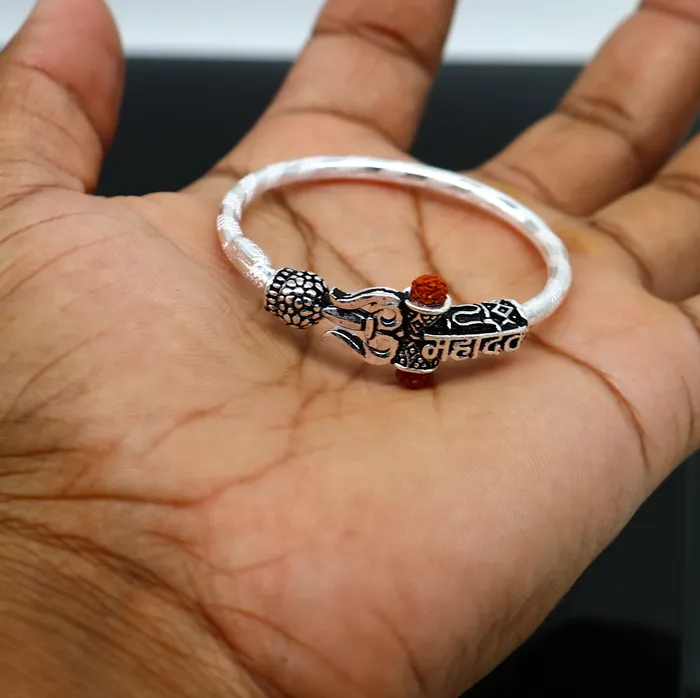 Bracelets TRIBAL ORNAMENTS Handmade vintage antique design customized silver baby bangle kada excellent lord shiva Mahadeva bangle bracelet kada for gifting nbbk235