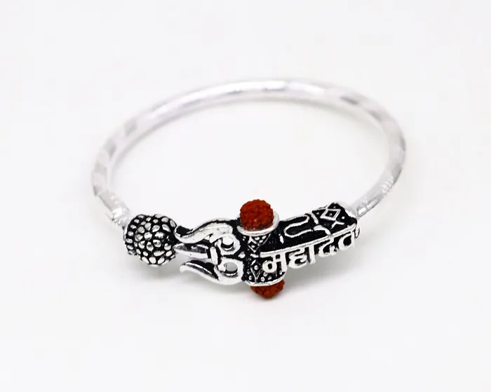 Bracelets TRIBAL ORNAMENTS Handmade vintage antique design customized silver baby bangle kada excellent lord shiva Mahadeva bangle bracelet kada for gifting nbbk235