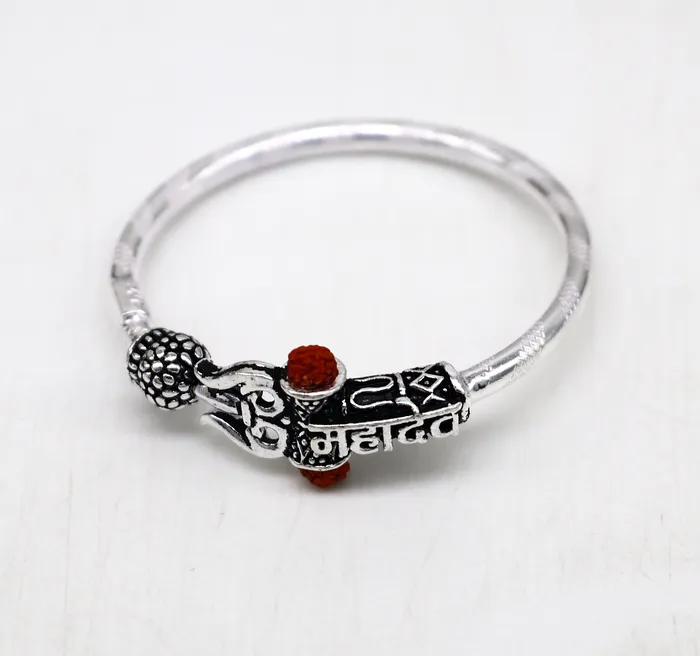 Bracelets TRIBAL ORNAMENTS Handmade vintage antique design customized silver baby bangle kada excellent lord shiva Mahadeva bangle bracelet kada for gifting nbbk235