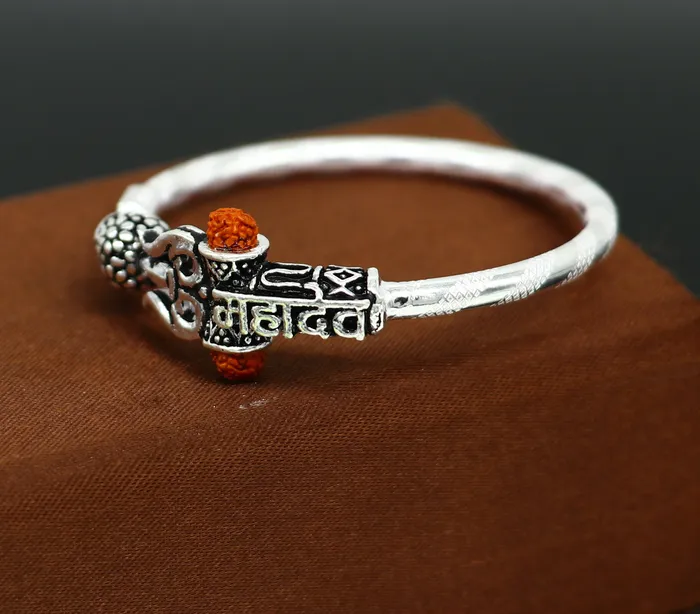 Bracelets TRIBAL ORNAMENTS Handmade vintage antique design customized silver baby bangle kada excellent lord shiva Mahadeva bangle bracelet kada for gifting nbbk235