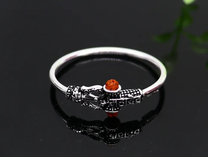 Bracelets TRIBAL ORNAMENTS Handmade vintage design sterling silver babykids bangle kada excellent lord shiva Mahadeva bangle bracelet Bahubali kada gifting nbbk239