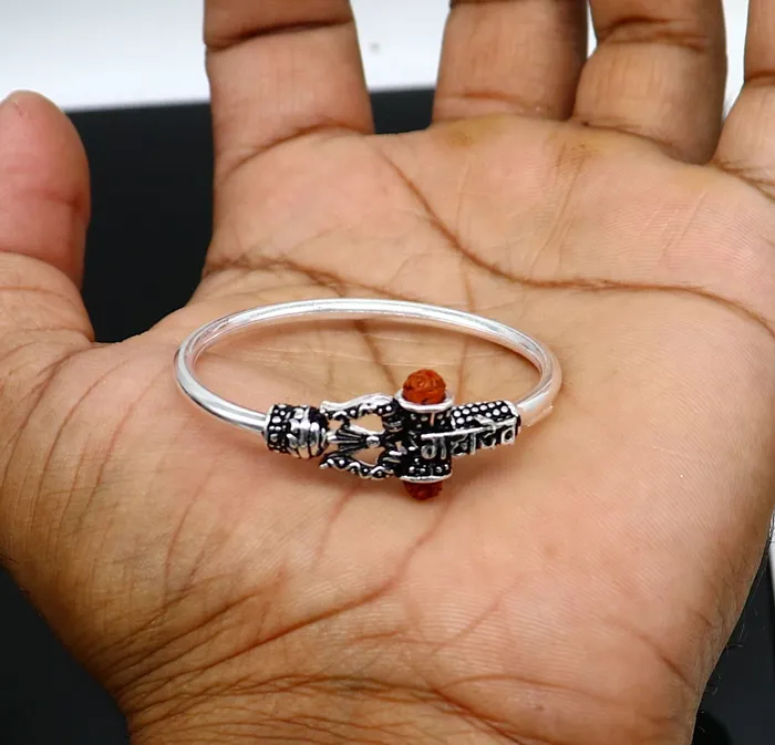 Bracelets TRIBAL ORNAMENTS Handmade vintage design sterling silver babykids bangle kada excellent lord shiva Mahadeva bangle bracelet Bahubali kada gifting nbbk239