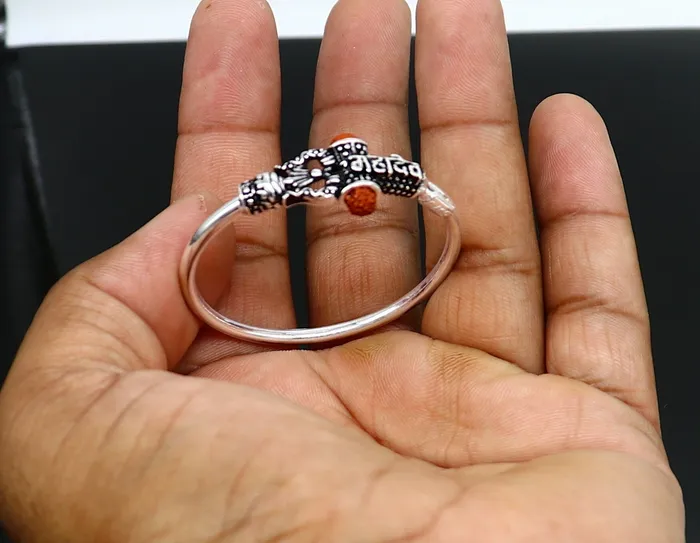 Bracelets TRIBAL ORNAMENTS Handmade vintage design sterling silver babykids bangle kada excellent lord shiva Mahadeva bangle bracelet Bahubali kada gifting nbbk239