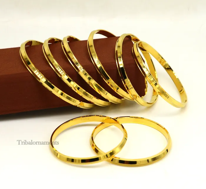 Bracelets TRIBAL ORNAMENTS Punjabi Kada Sikkh Kada 925 sterling silver handmade Rajputi Royal Kada stunning gold polished solid silver couple bangle kada nsk463