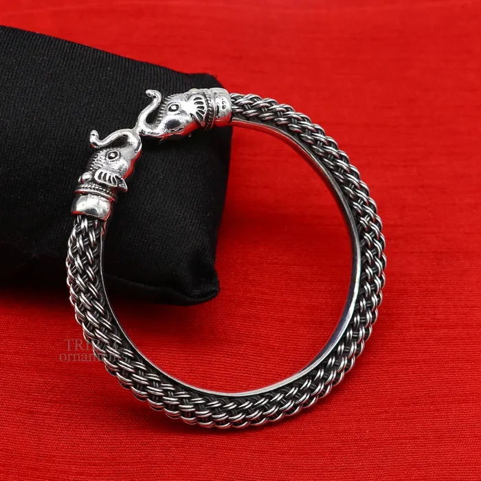 Bracelets TRIBAL ORNAMENTS Vintage antique design handcrafted Vintage work 925 sterling silver elephant face bangle bracelet tribal jewelry best gifting Rnssk774