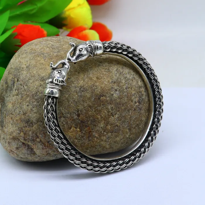Bracelets TRIBAL ORNAMENTS Vintage antique design handcrafted Vintage work 925 sterling silver elephant face bangle bracelet tribal jewelry best gifting Rnssk774