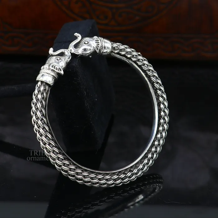Bracelets TRIBAL ORNAMENTS Vintage antique design handcrafted Vintage work 925 sterling silver elephant face bangle bracelet tribal jewelry best gifting Rnssk774