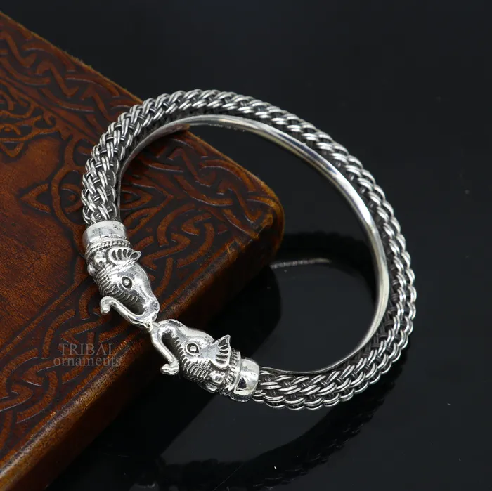 Bracelets TRIBAL ORNAMENTS Vintage antique design handcrafted Vintage work 925 sterling silver elephant face bangle bracelet tribal jewelry best gifting Rnssk774
