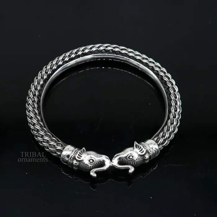 Bracelets TRIBAL ORNAMENTS Vintage antique design handcrafted Vintage work 925 sterling silver elephant face bangle bracelet tribal jewelry best gifting Rnssk774