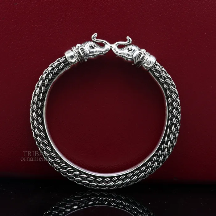 Bracelets TRIBAL ORNAMENTS Vintage antique design handcrafted Vintage work 925 sterling silver elephant face bangle bracelet tribal jewelry best gifting Rnssk774