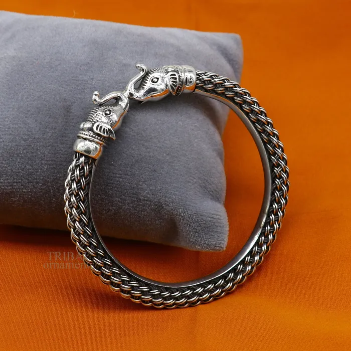 Bracelets TRIBAL ORNAMENTS Vintage antique design handcrafted Vintage work 925 sterling silver elephant face bangle bracelet tribal jewelry best gifting Rnssk774