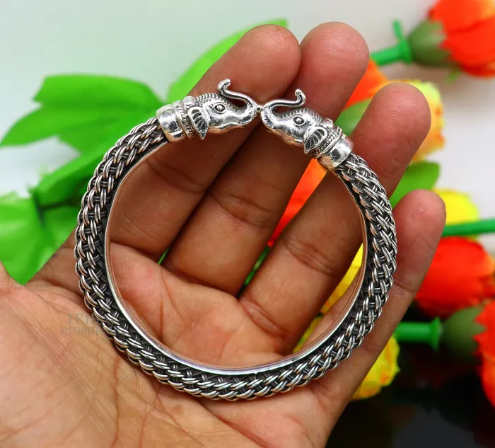 Bracelets TRIBAL ORNAMENTS Vintage antique design handcrafted Vintage work 925 sterling silver elephant face bangle bracelet tribal jewelry best gifting Rnssk774