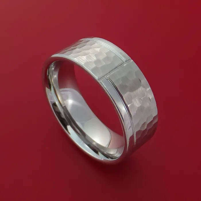 Cobalt Chrome Hammered Ring with Modern Design Custom Made Band Lashbrook Rings Cobalt Chrome Hammered Ring with Modern Design Custom Made Band Lashbrook Rings