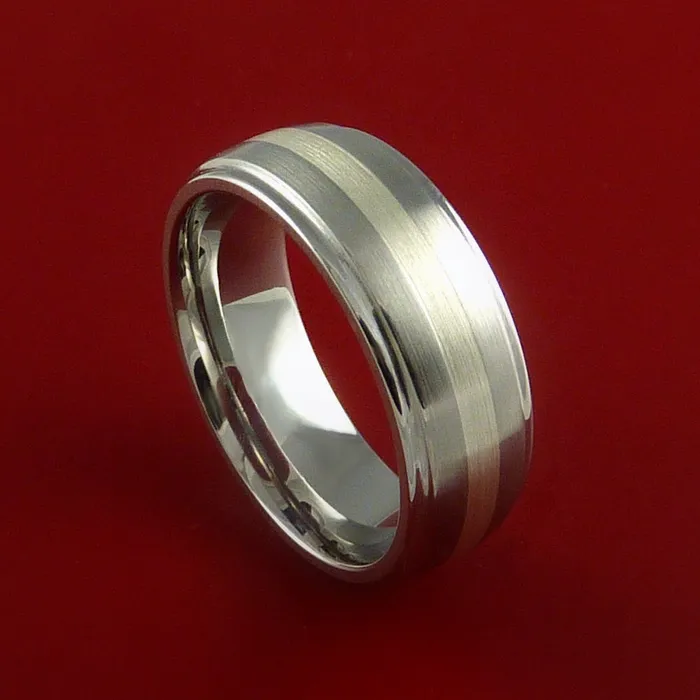 Cobalt Chrome Ring with Palladium Silver Inlay Custom Made Band Lashbrook Rings Cobalt Chrome Ring with Palladium Silver Inlay Custom Made Band Lashbrook Rings