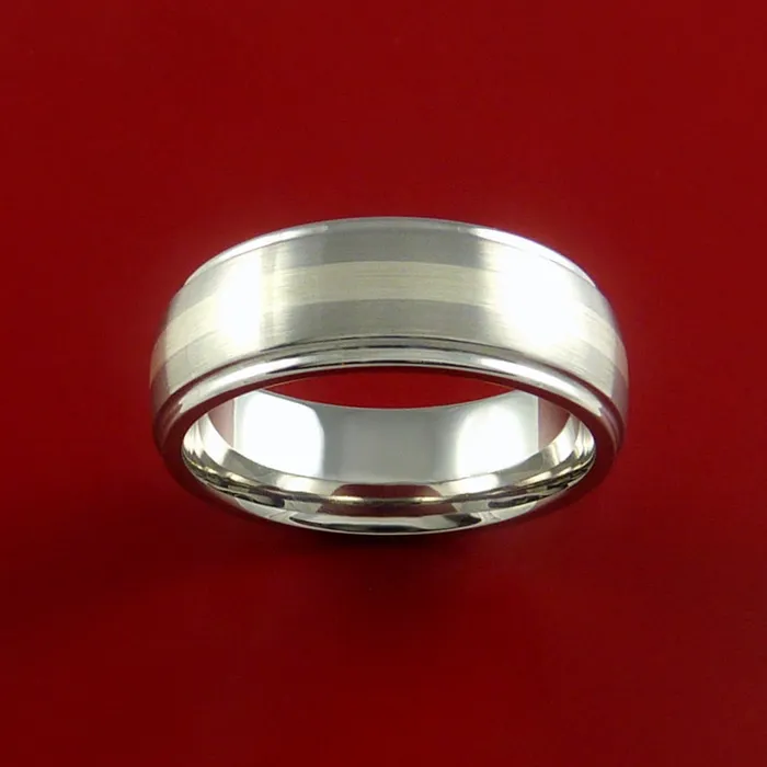 Cobalt Chrome Ring with Palladium Silver Inlay Custom Made Band Lashbrook Rings Cobalt Chrome Ring with Palladium Silver Inlay Custom Made Band Lashbrook Rings