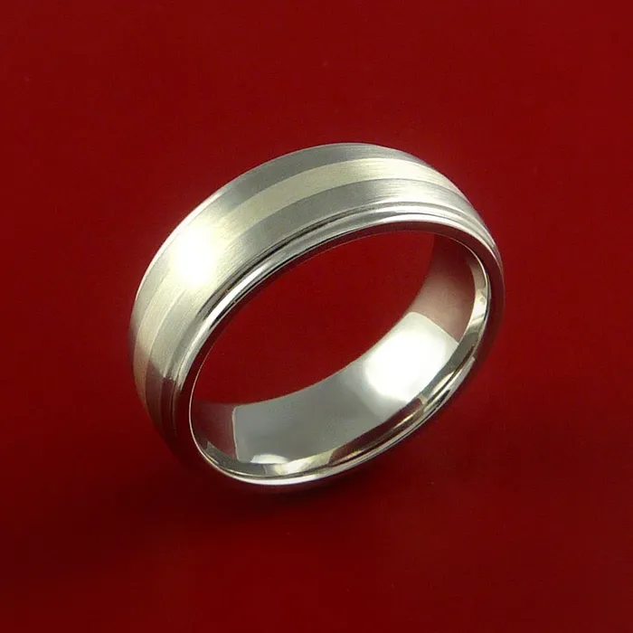 Cobalt Chrome Ring with Palladium Silver Inlay Custom Made Band Lashbrook Rings Cobalt Chrome Ring with Palladium Silver Inlay Custom Made Band Lashbrook Rings