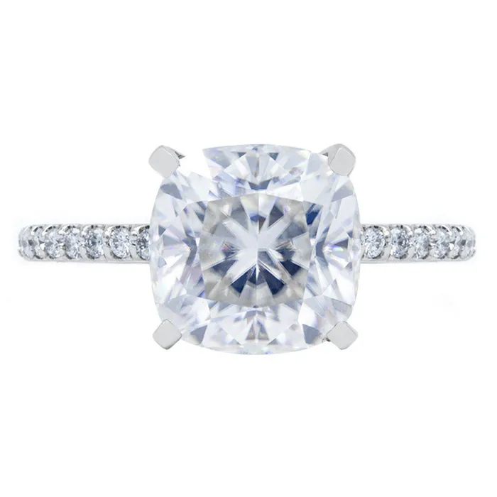 Cushion Crushed Ice Moissanite 4 Prongs Diamond Accent Ice Solitaire Ring Fire Brilliance Rings Cushion Crushed Ice Moissanite 4 Prongs Diamond Accent Ice Solitaire Ring Fire Brilliance Rings