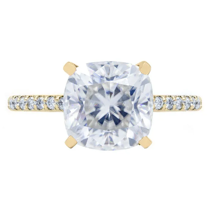 Cushion Crushed Ice Moissanite 4 Prongs Diamond Accent Ice Solitaire Ring Fire Brilliance Rings