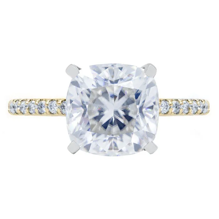 Cushion Crushed Ice Moissanite 4 Prongs Diamond Accent Ice Solitaire Ring Fire Brilliance Rings