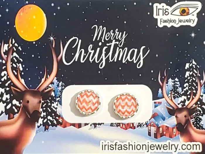 CX05 Merry Christmas Chevron Design Earrings on Gift Card IFJ Earrings