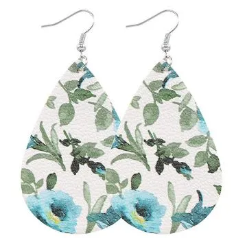 E1223 Floral Pattern Leather Teardrop Earrings polly Earrings