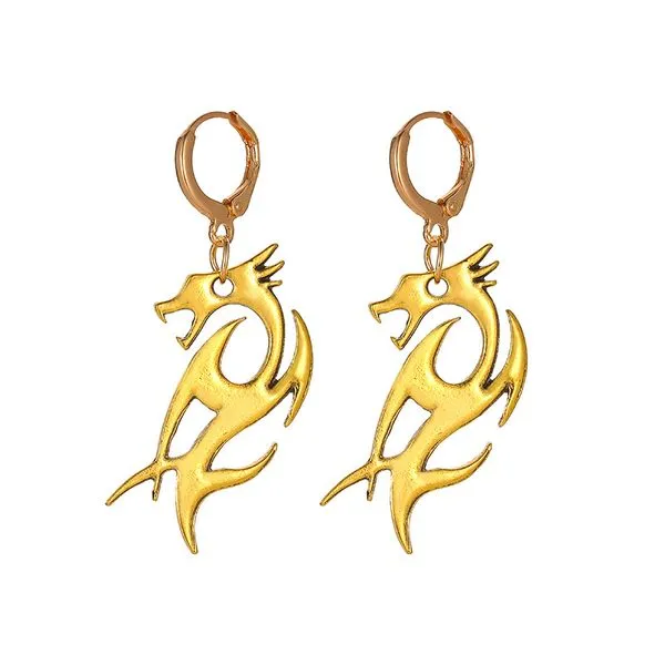 E1484 Gold Dragon Geometric Earrings 01 Earrings