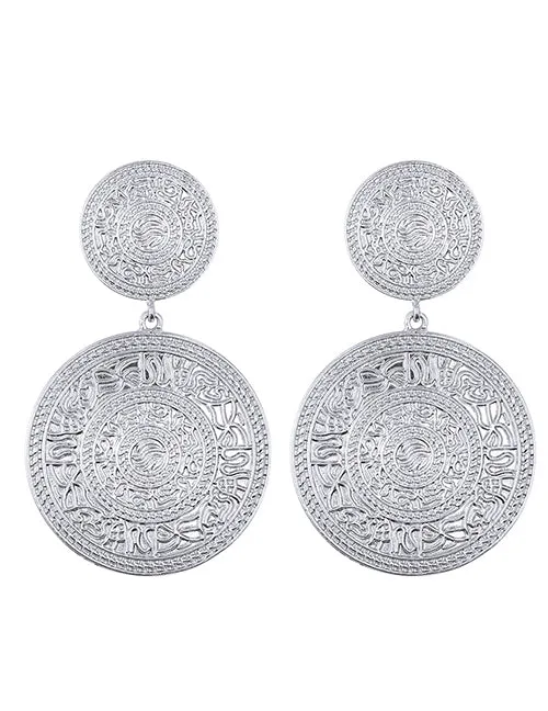 E1636 Large Silver Textured Circle Earrings 02 Earrings