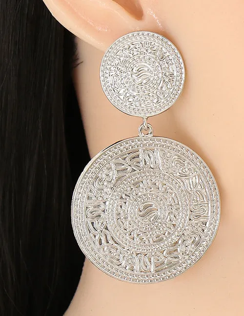 E1636 Large Silver Textured Circle Earrings 02 Earrings