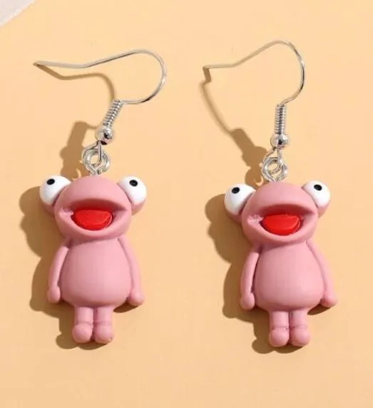E350 Pink Cartoon Frog Dangle Earrings POLLY Earrings