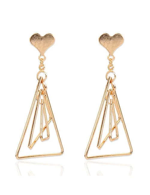 E704 Gold Heart Multi Triangle Earrings 02 Earrings