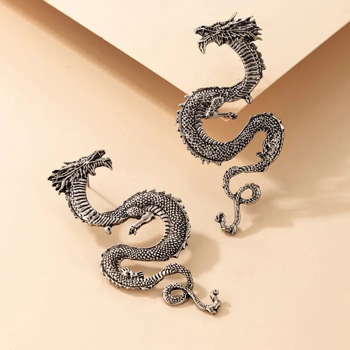 E910 Silver Dragon Earrings 02 Earrings