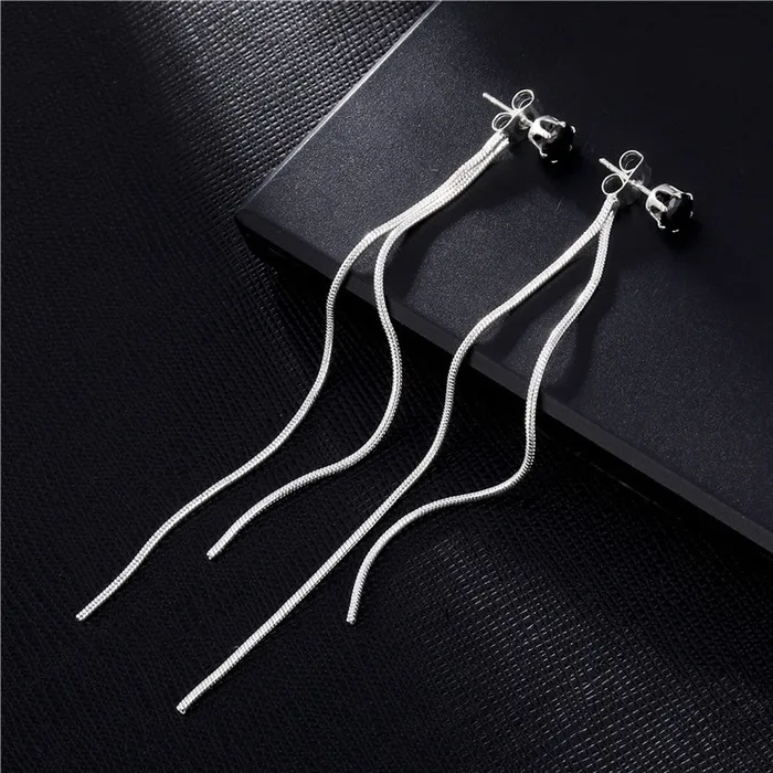 Earrings 01 E1693 Silver Black Rhinestone Dangle Earrings