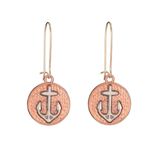 Earrings 01 E903 Rose Gold Silver Anchor Dangle Earrings