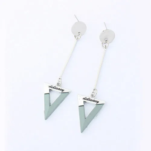 Earrings 02 E1897 Silver Triangle Dangle Delicacy Earrings