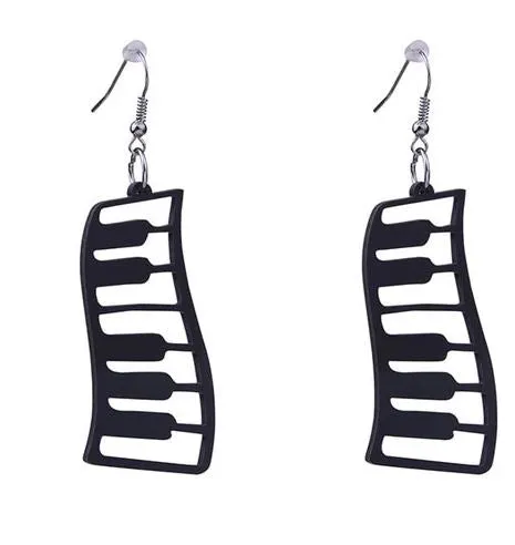 Earrings 02 E346 Silver Black Acrylic Piano Keyboard Earrings