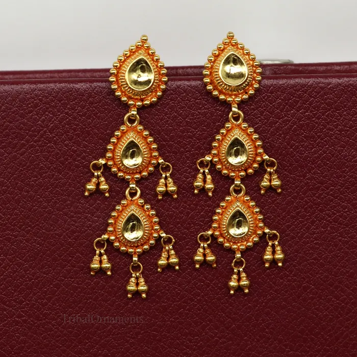 Earrings 22Kt yellow gold handmade Vintage antique Tussi design earring gorgeous brides gifting stud earring drop dangle wedding jewelry ear131 TRIBAL ORNAMENTS Earrings 22Kt yellow gold handmade Vintage antique Tussi design earring gorgeous brides gifting stud earring drop dangle wedding jewelry ear131 TRIBAL ORNAMENTS