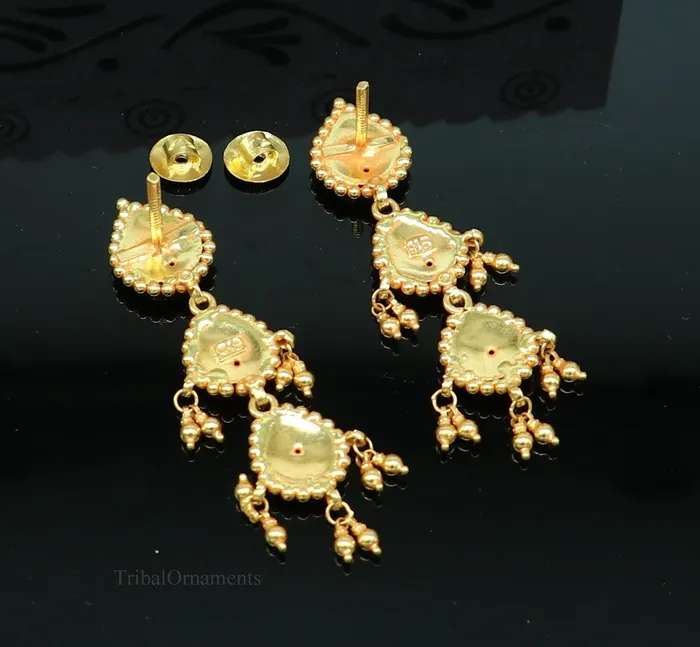 Earrings 22Kt yellow gold handmade Vintage antique Tussi design earring gorgeous brides gifting stud earring drop dangle wedding jewelry ear131 TRIBAL ORNAMENTS