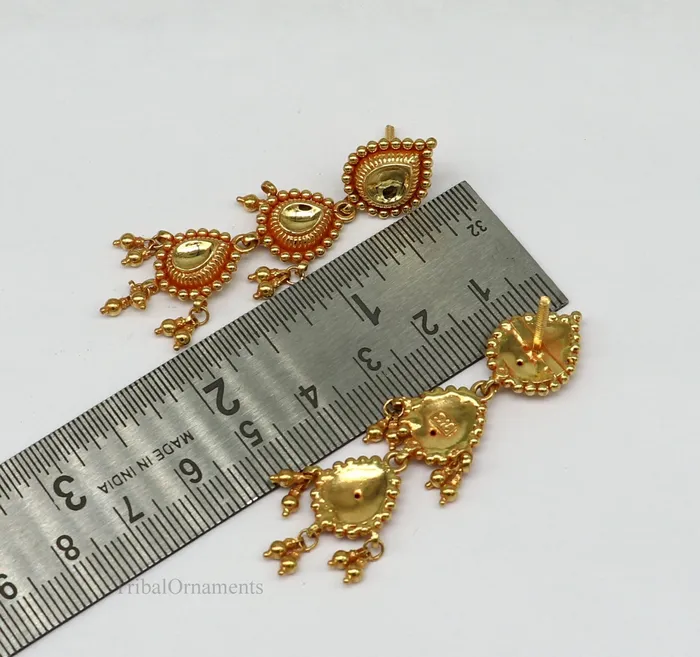 Earrings 22Kt yellow gold handmade Vintage antique Tussi design earring gorgeous brides gifting stud earring drop dangle wedding jewelry ear131 TRIBAL ORNAMENTS