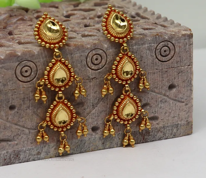 Earrings 22Kt yellow gold handmade Vintage antique Tussi design earring gorgeous brides gifting stud earring drop dangle wedding jewelry ear131 TRIBAL ORNAMENTS