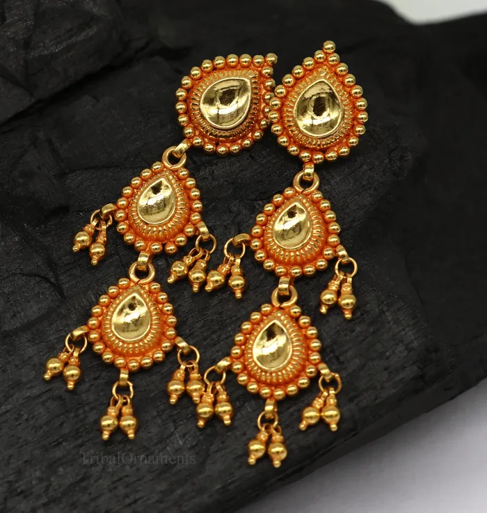 Earrings 22Kt yellow gold handmade Vintage antique Tussi design earring gorgeous brides gifting stud earring drop dangle wedding jewelry ear131 TRIBAL ORNAMENTS