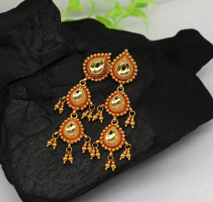 Earrings 22Kt yellow gold handmade Vintage antique Tussi design earring gorgeous brides gifting stud earring drop dangle wedding jewelry ear131 TRIBAL ORNAMENTS